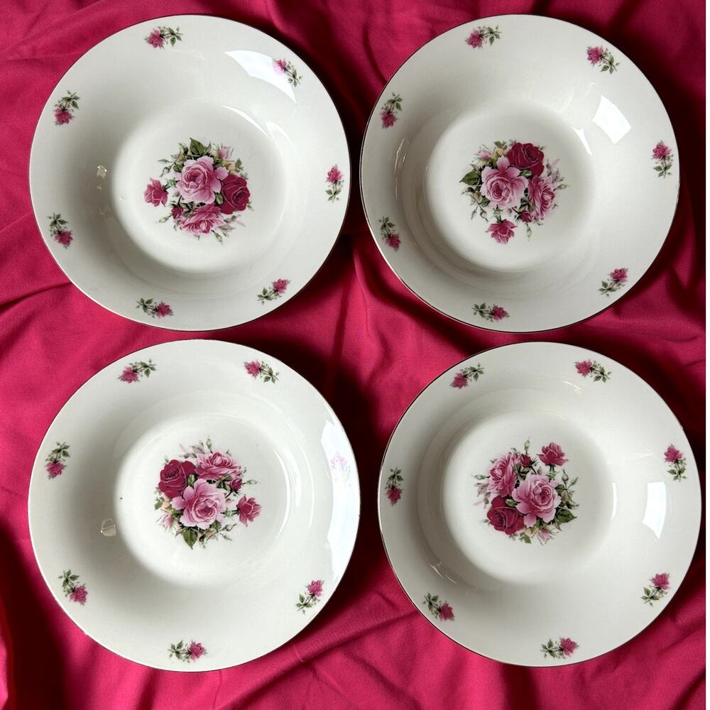 Formalities Baum Bros Vintage Set of 4 Dessert Bowls Pink Rose Floral
